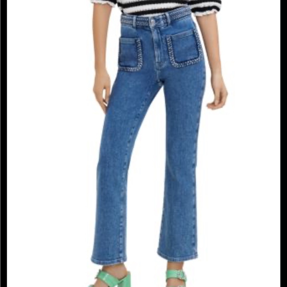 Maje Platane Braided Trim Flare Jeans Black - Picture 3 of 10